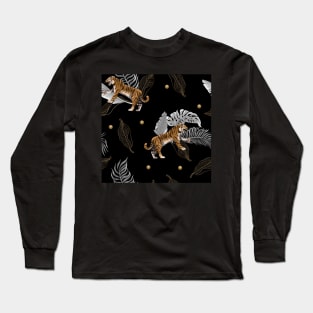 Tigers in the jungle black and  gold Long Sleeve T-Shirt